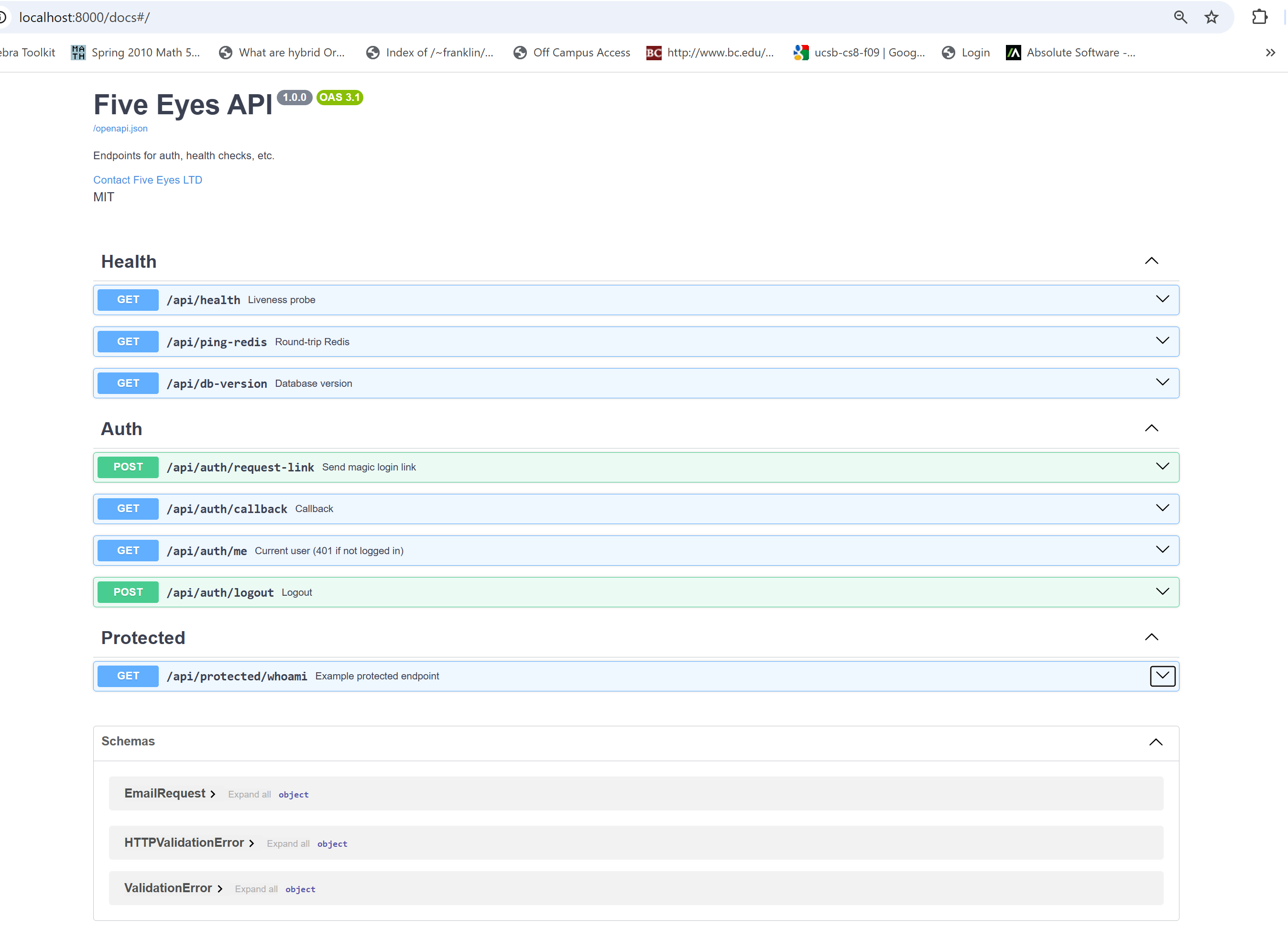 FastAPI autogenerated OpenAPI documentation page