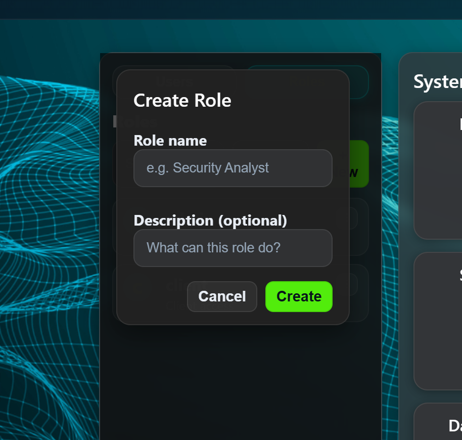 Create Role modal