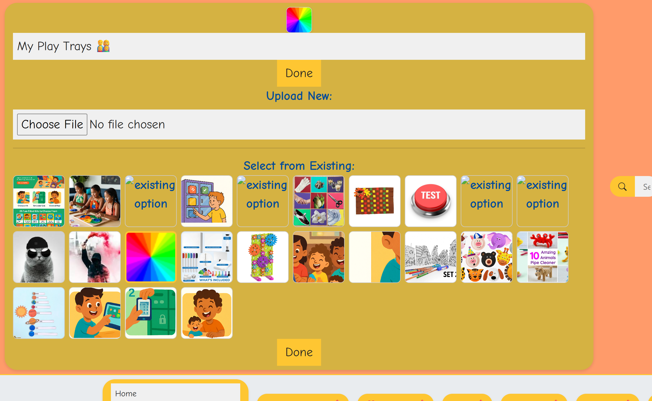 Admin image picker with upload and select-from-existing options