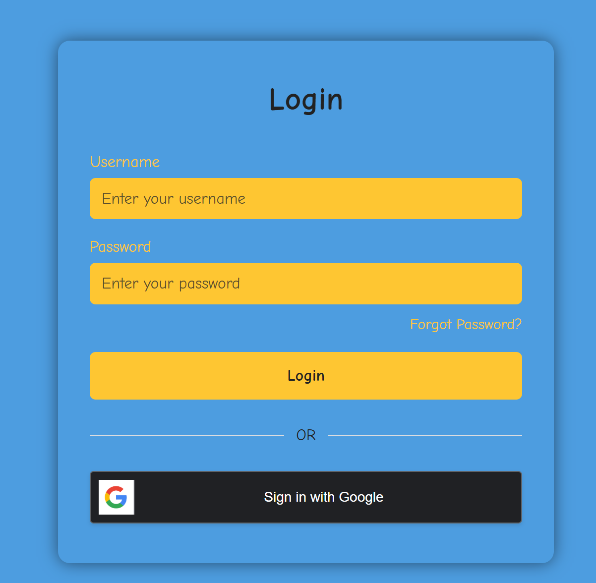 Login screen with Google sign-in option